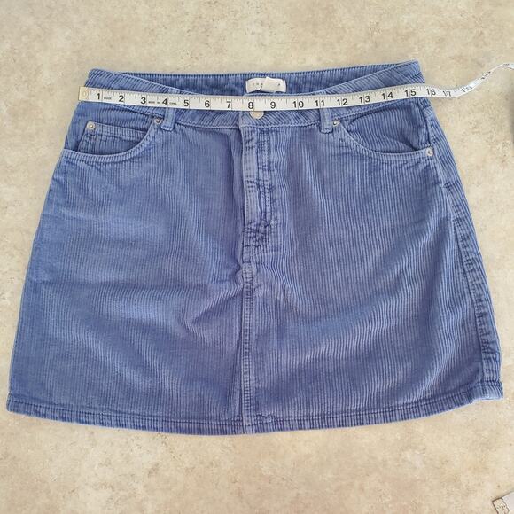 Topshop High-waisted Corduroy A-line Mini Skirt Sky Blue Size 8 - Picture 10 of 11